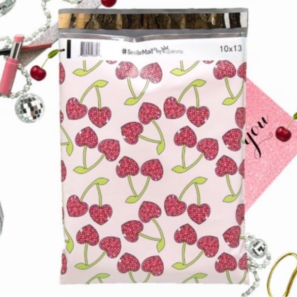 10 (14.5”x19”) XXL Pink with Cherry Hearts Poly Mailers Poly Bags Shipping Bags - Picture 2 of 2